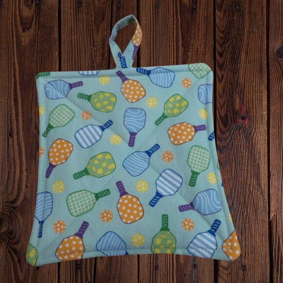 Handmade Quilted Potholder, Pickle Ball Hot Pad, Set of 2 - Picture 4 of 6
